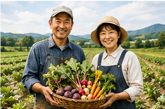 野菜を持つ農家さん